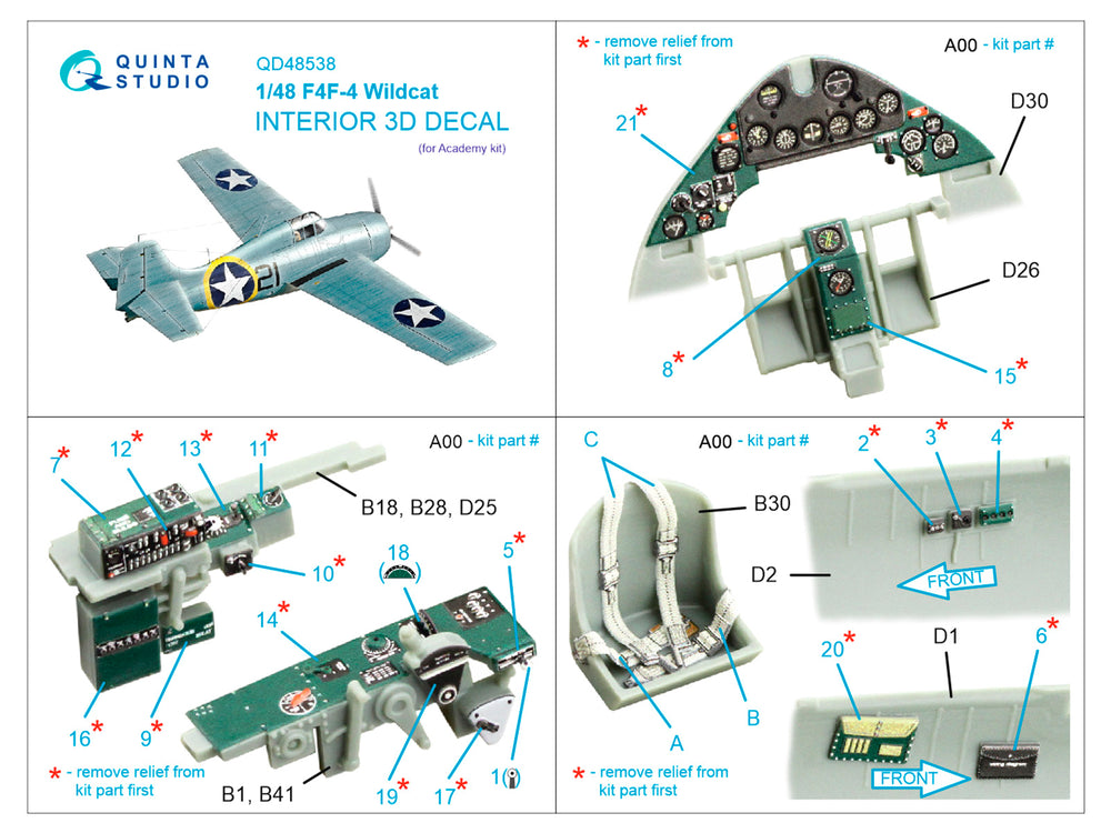 Quinta Studio QD48538 1:48 F4F-4 Wildcat 3D Interior Decal