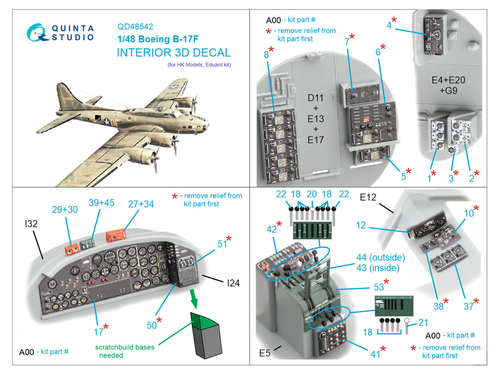 Quinta Studio QD48542 1:48 B-17F Flying Fortress 3D Interior Decal