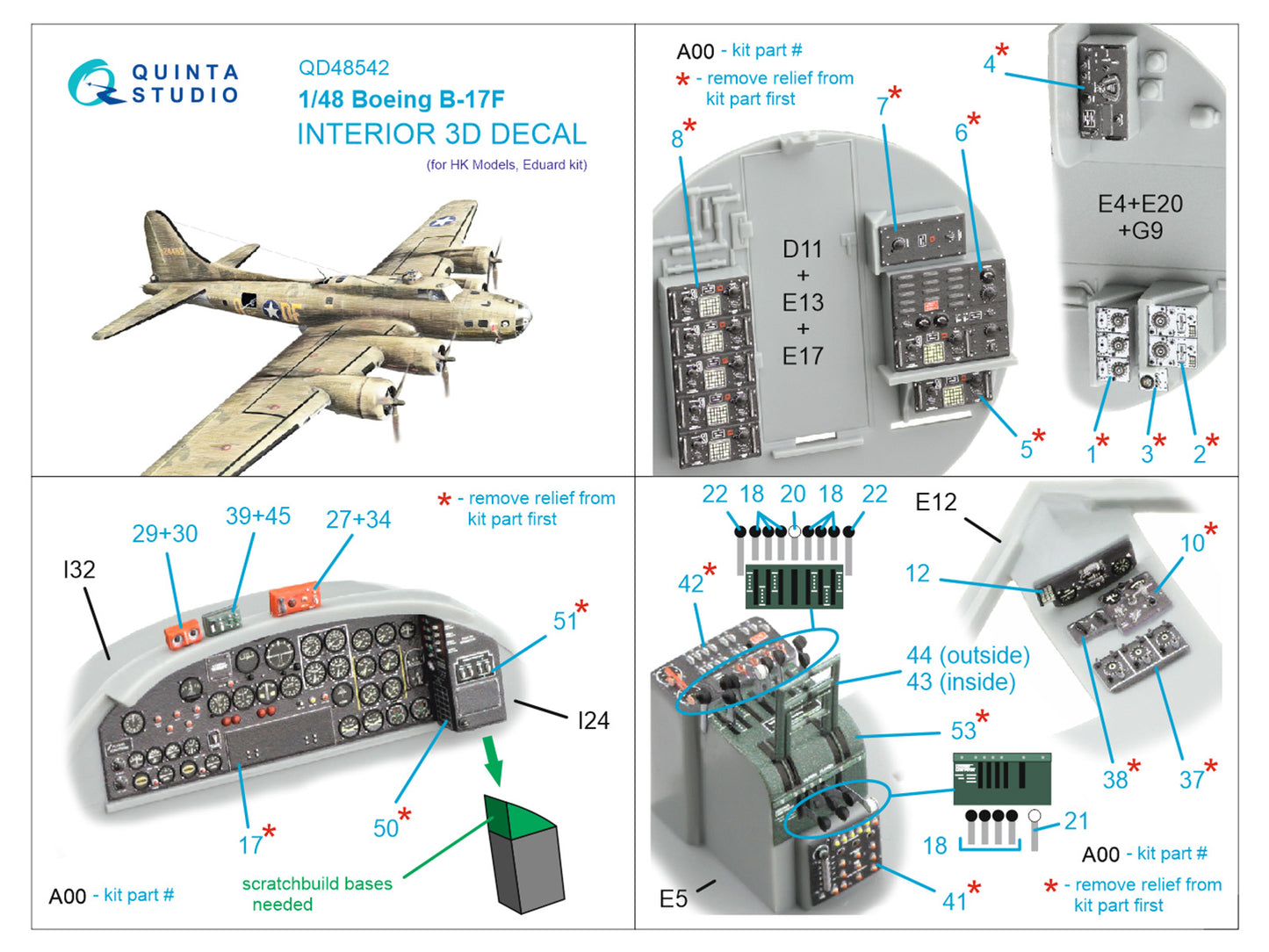 Quinta Studio QD48542 1:48 B-17F Flying Fortress 3D Interior Decal