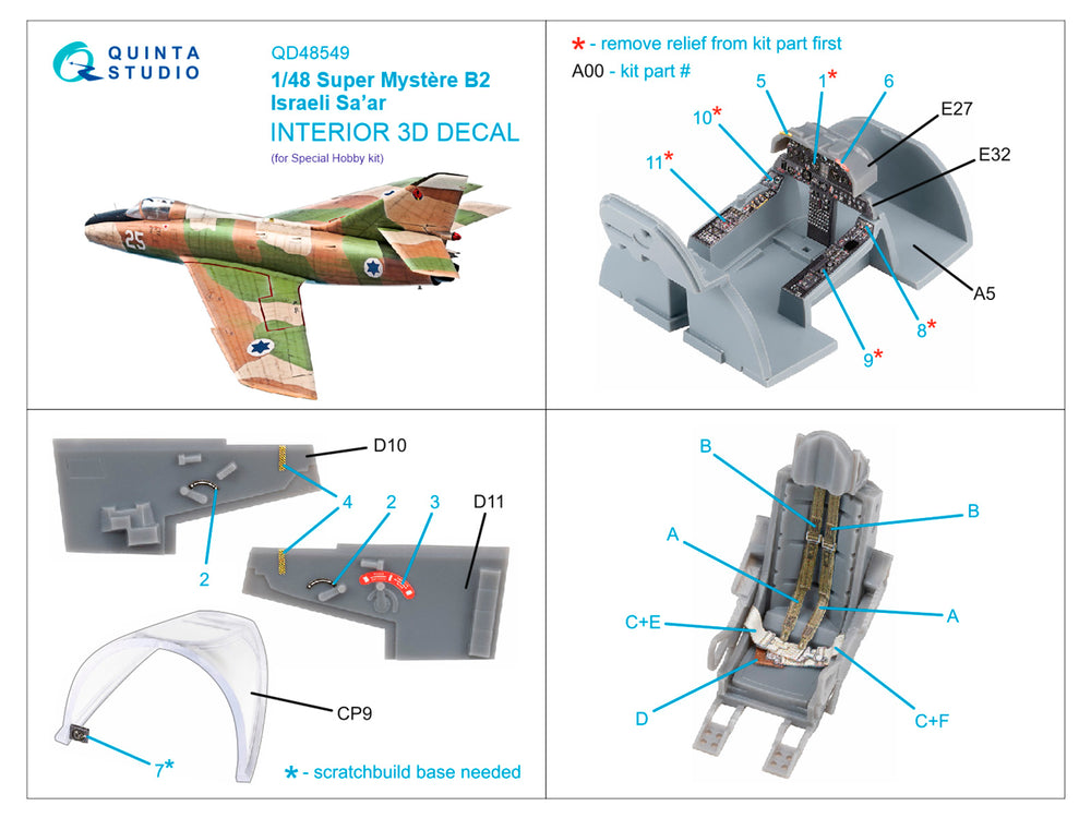 Quinta Studio QD48549 1:48 SMB-2 Super Mystere Sa'ar 3D Interior