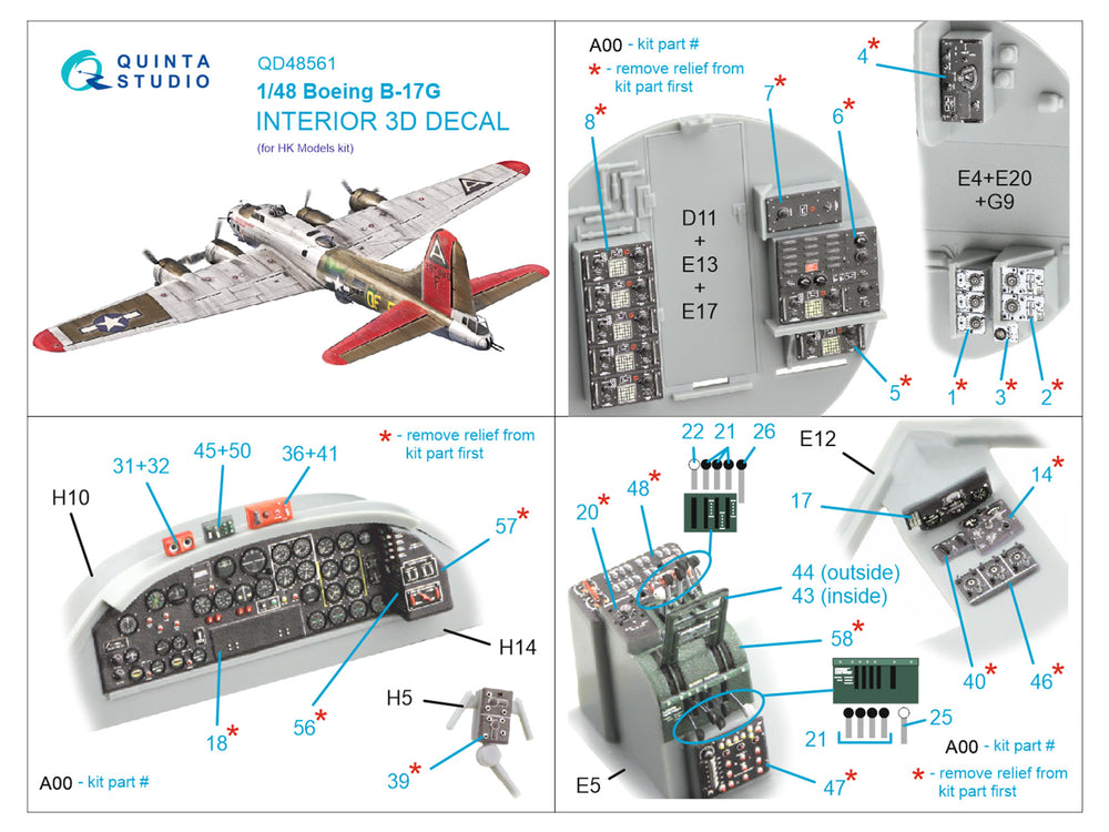 Quinta Studio QD48561 1:48 B-17G Flying Fortress 3D Interior Decal