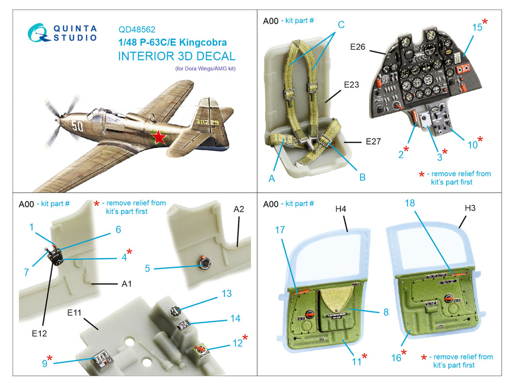 Quinta Studio QD48562 1:48 P-63C/E Kingcobra 3D Interior Decal