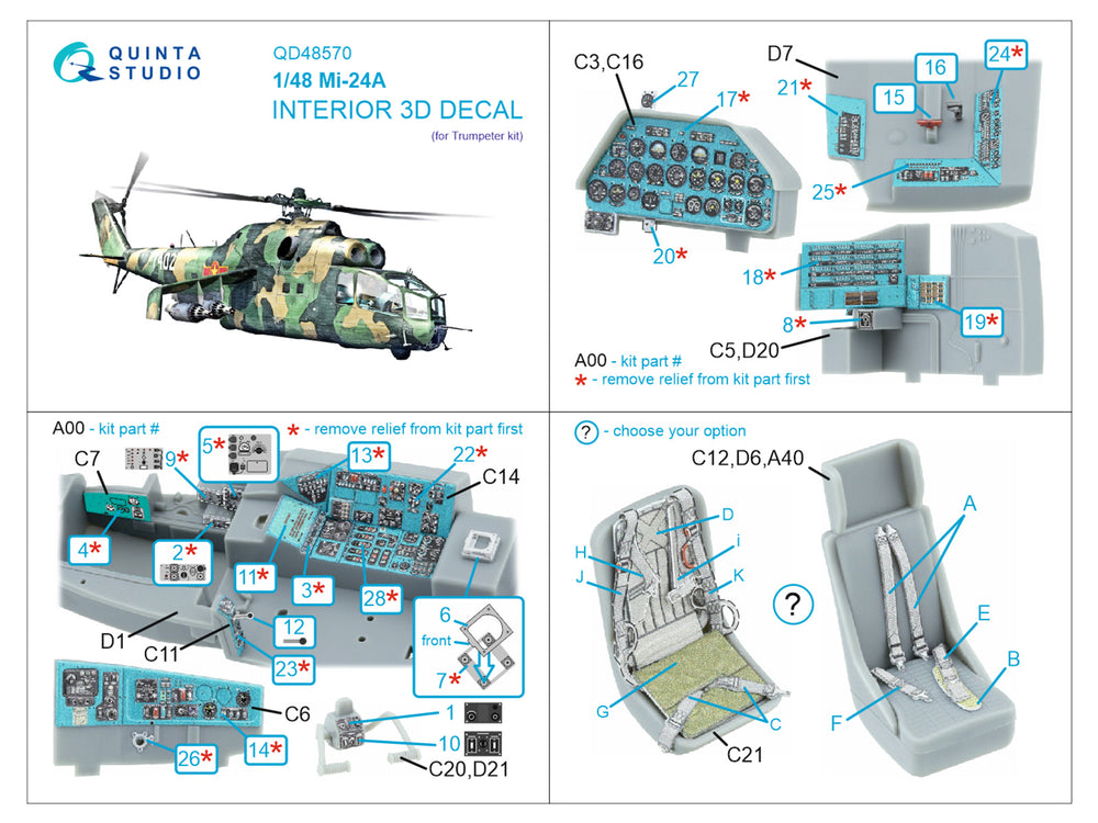 Quinta Studio QD48570 1:48 Mil Mi-24A 3D-Printed Interior decal