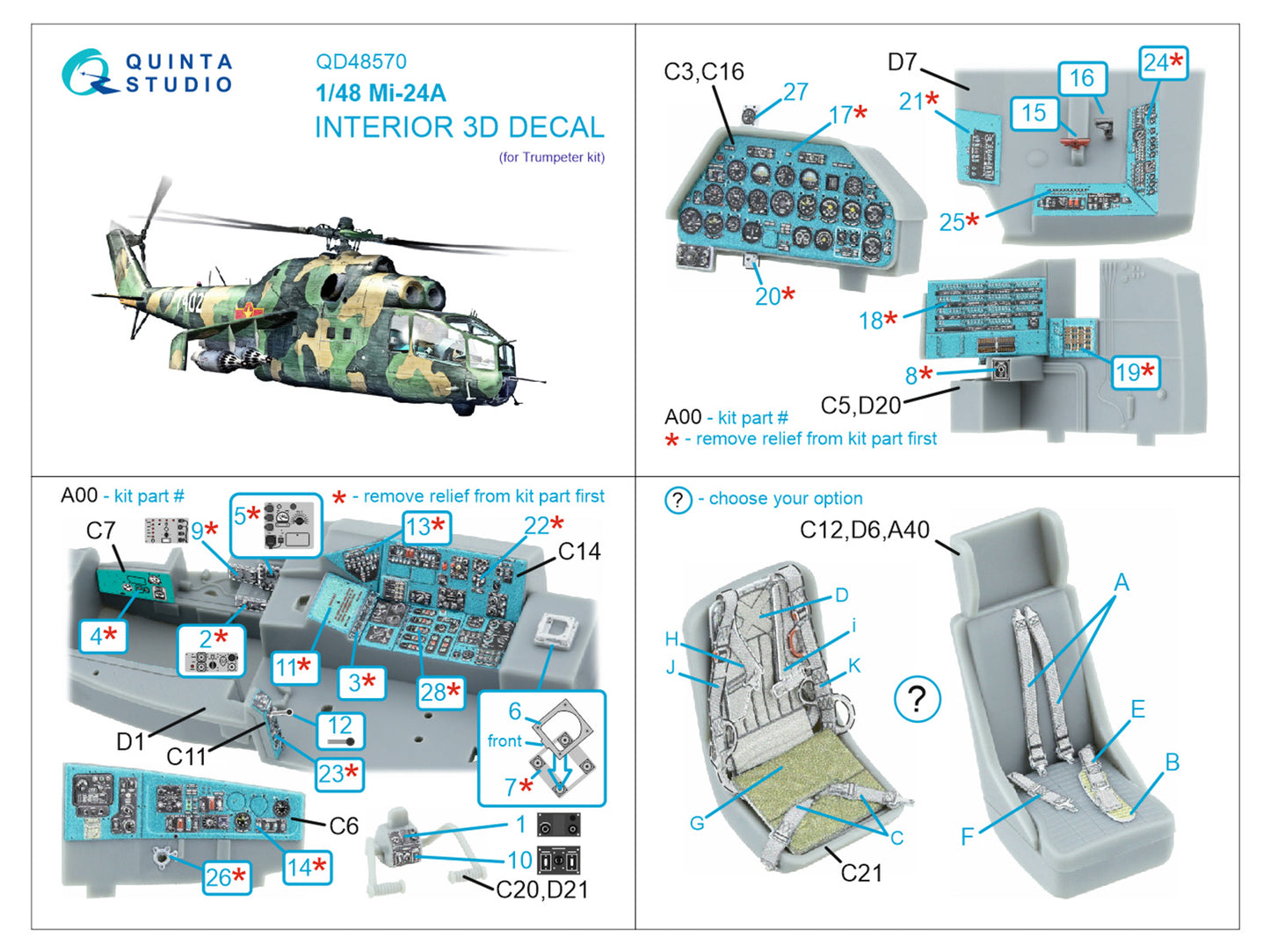 Quinta Studio QD48570 1:48 Mil Mi-24A 3D-Printed Interior decal