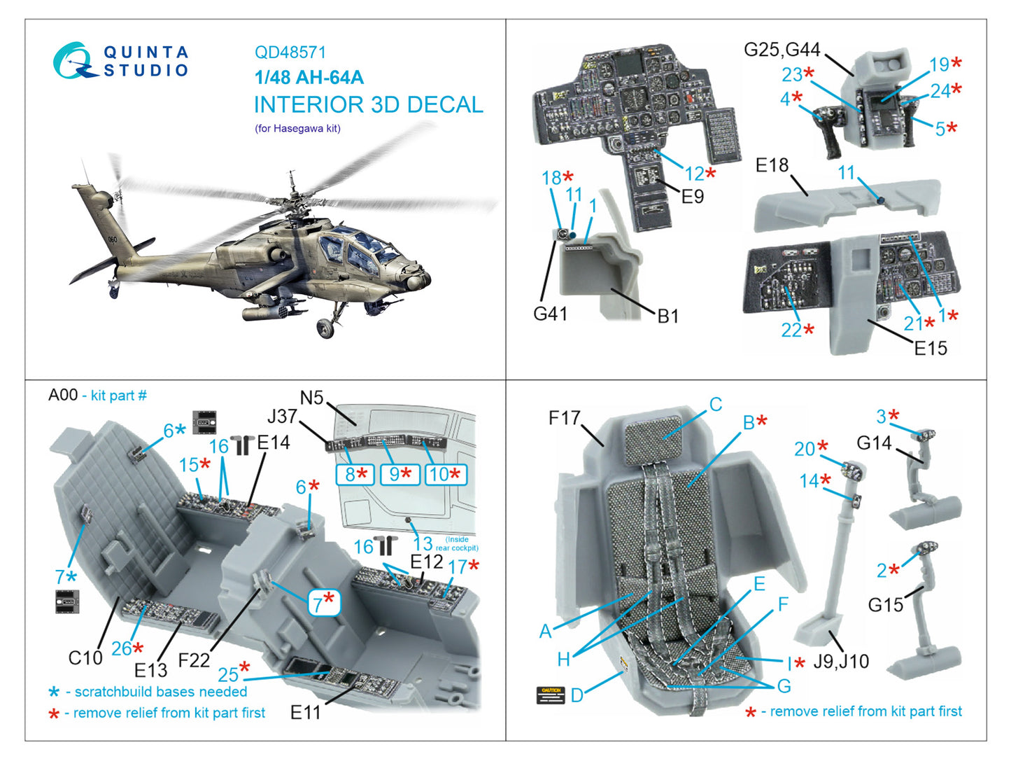 Quinta Studio QD48571 1:48 AH-64A Apache 3D Interior Decal