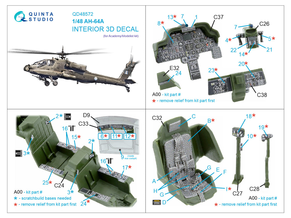 Quinta Studio QD48572 1:48 AH-64A Apache 3D Interior Decal