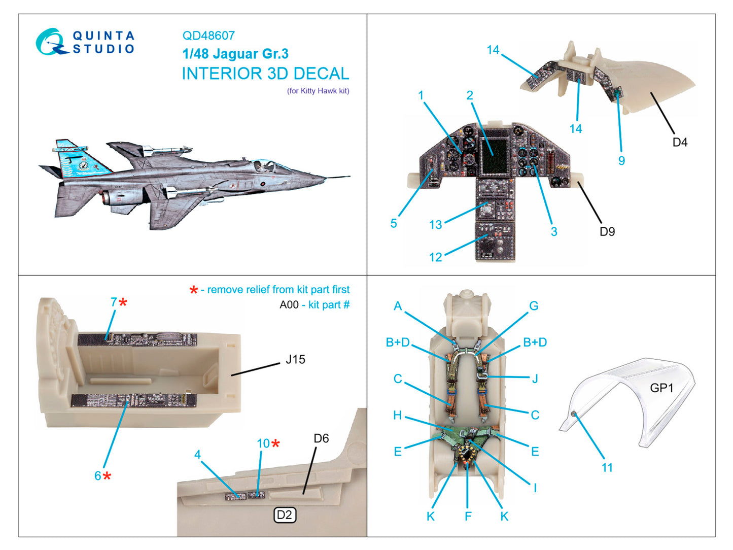 Quinta Studio QD48607 1:48 Jaguar Gr.3 3D Interior Decal