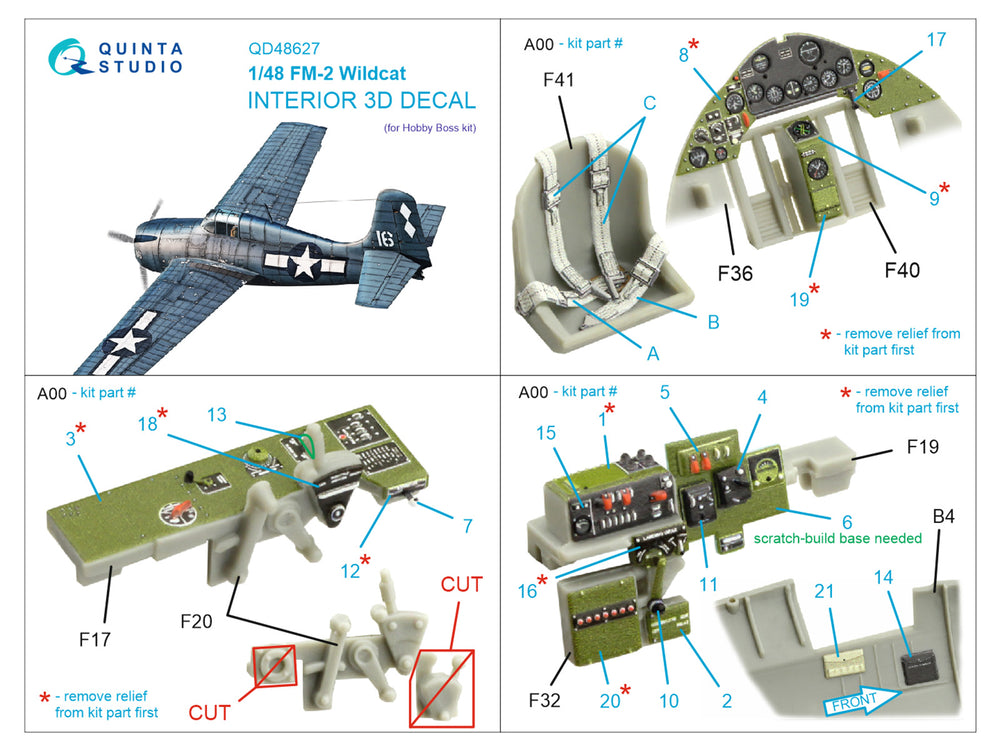 Quinta Studio QD48627 1:48 FM-2 Wildcat 3D Interior Decal