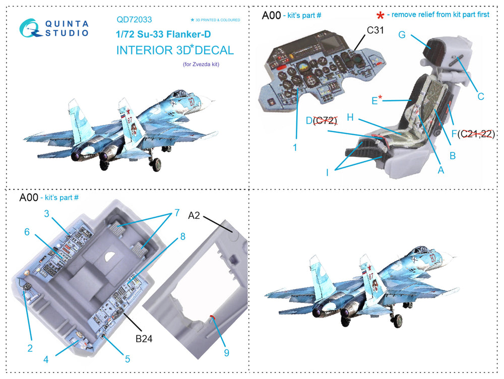 Quinta Studio QD72033 1:72 Sukhoi Su-33 3D-Printed Interior Decals