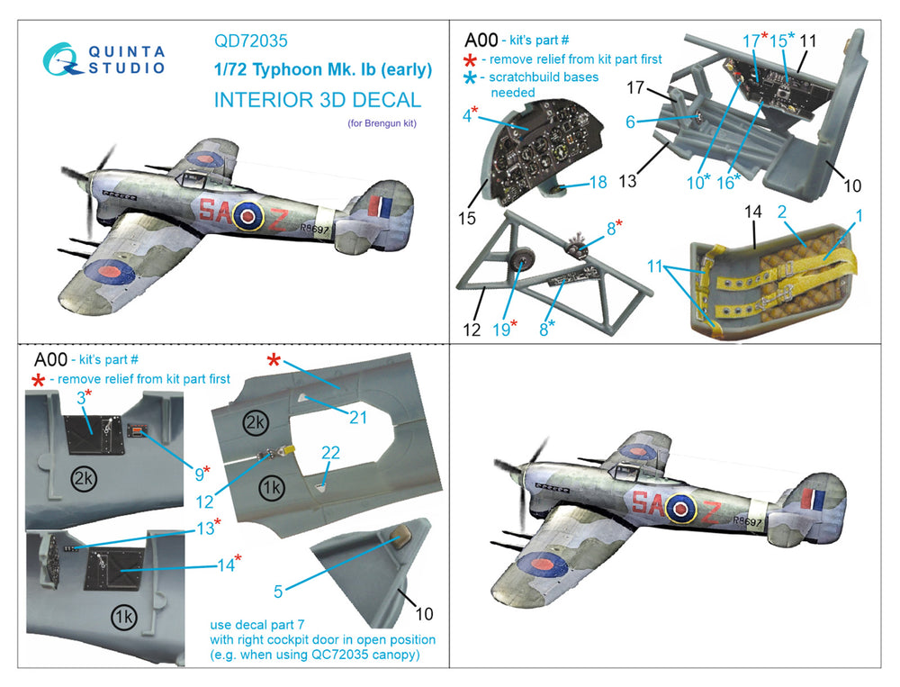 Quinta Studio QD72035 1:72 Typhoon Mk.Ib Early 3D Interior Decal