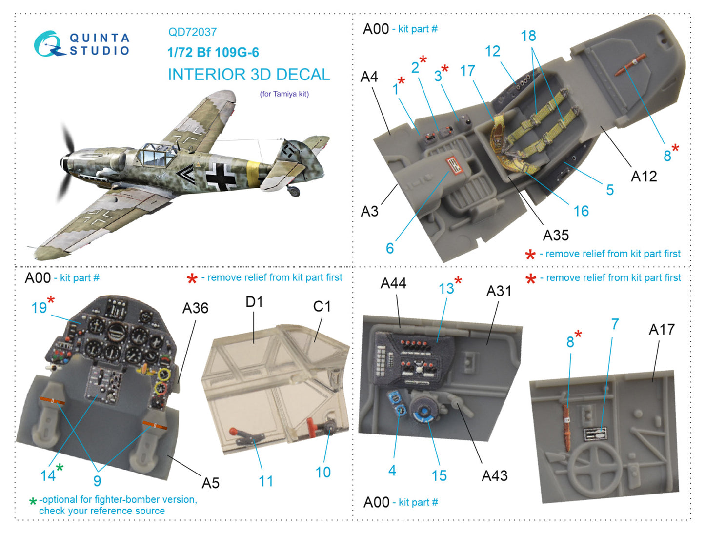 Quinta Studio QD72037 1:72 Bf-109G-6 3D Interior Decal