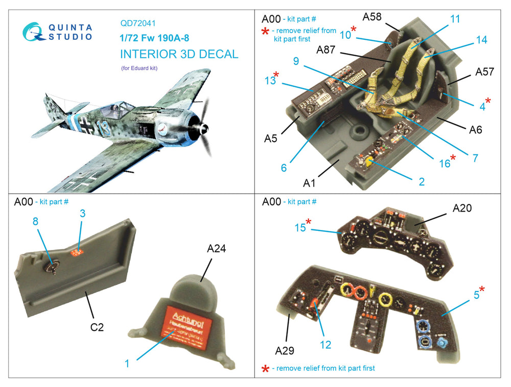 Quinta Studio QD72041 1:72 Fw-190A-8 3D Interior Decal