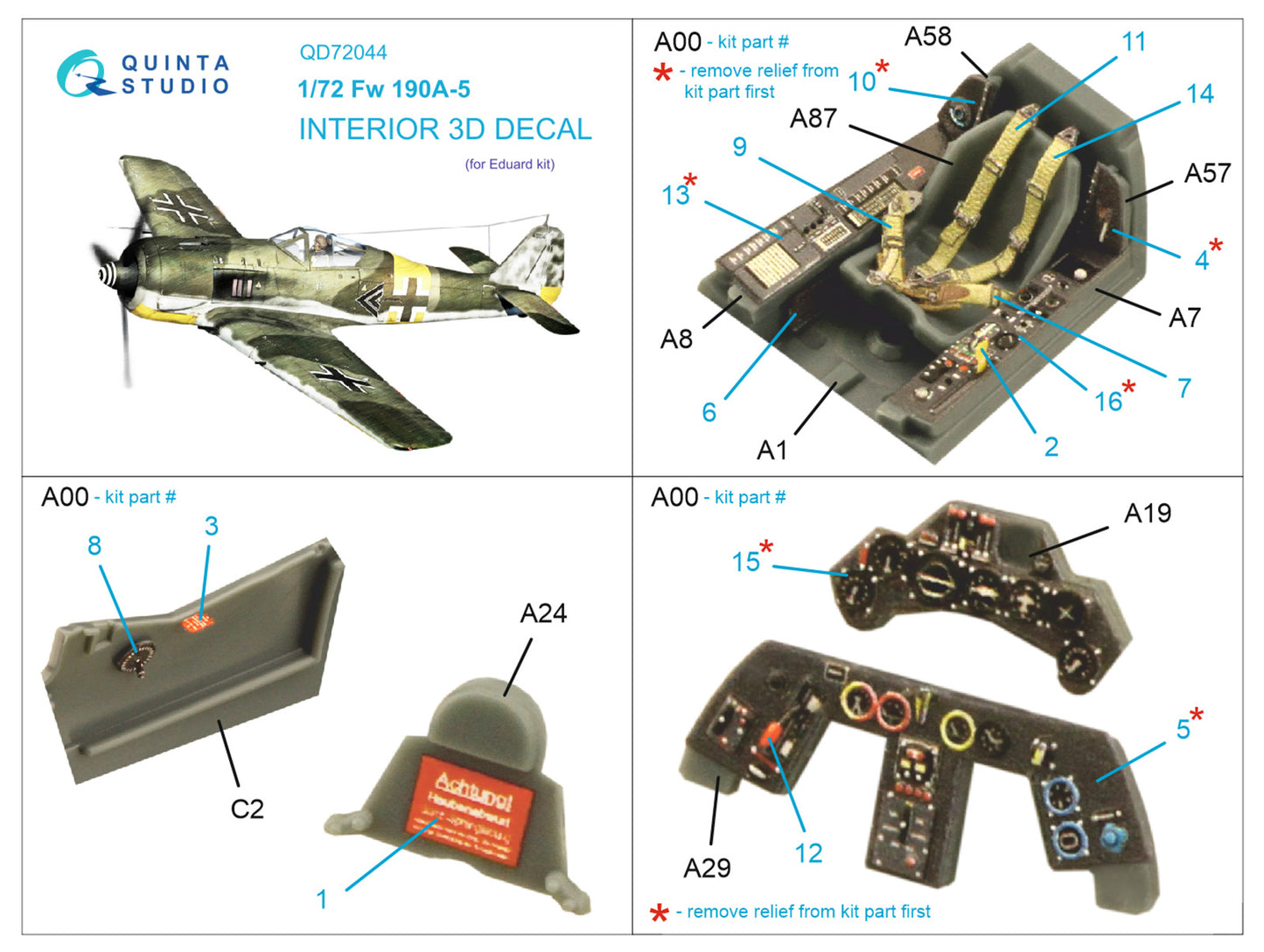 Quinta Studio QD72044 1:72 Fw-190A-5 3D Interior Decal