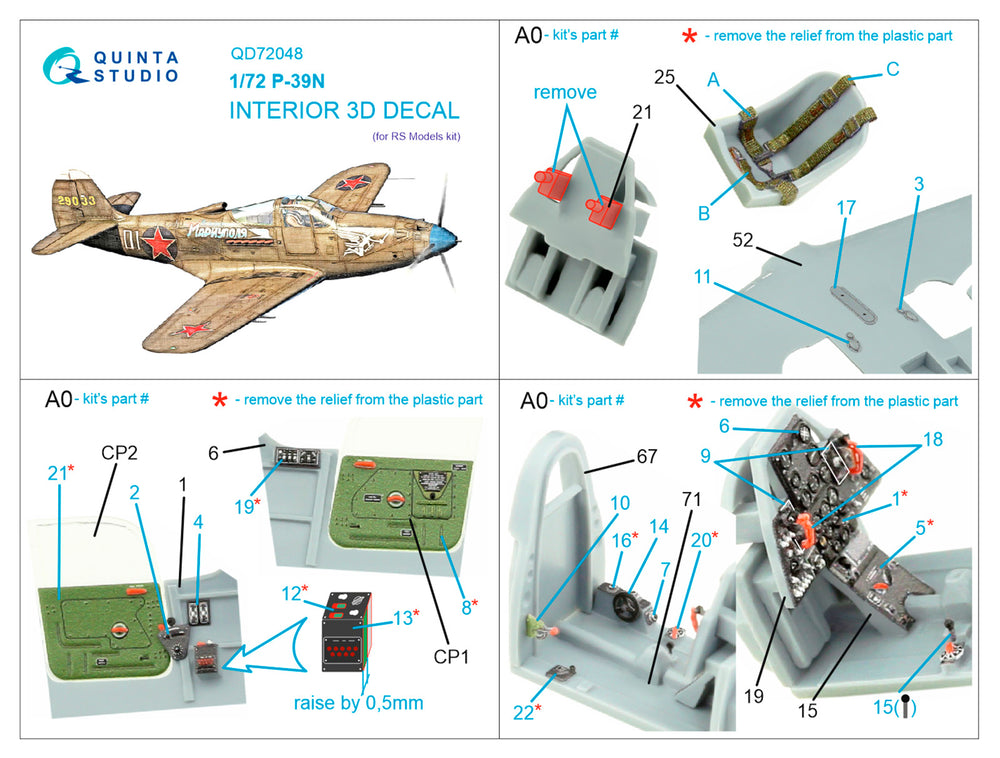 Quinta Studio QD72048 1:72 P-39N Airacobra 3D Interior Decal