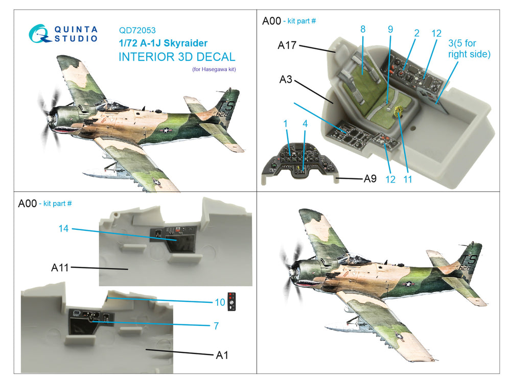 Quinta Studio QD72053 1:72 A-1J Skyraider 3D Interior Decal