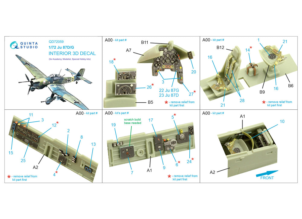 Quinta Studio QD72059 1:72 Ju-87D/G Stuka 3D Interior Decal