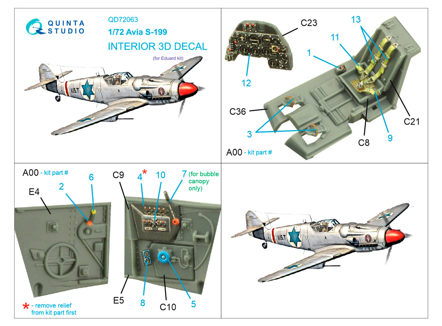 Quinta Studio QD72063 1:72 Avia S-199 3D-Printed Interior Decals