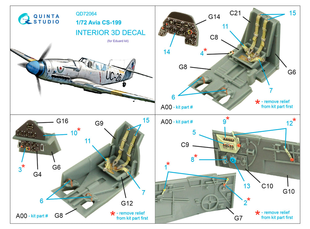 Quinta Studio QD72064 1:72 Avia CS-199 3D-Printed Interior Decals