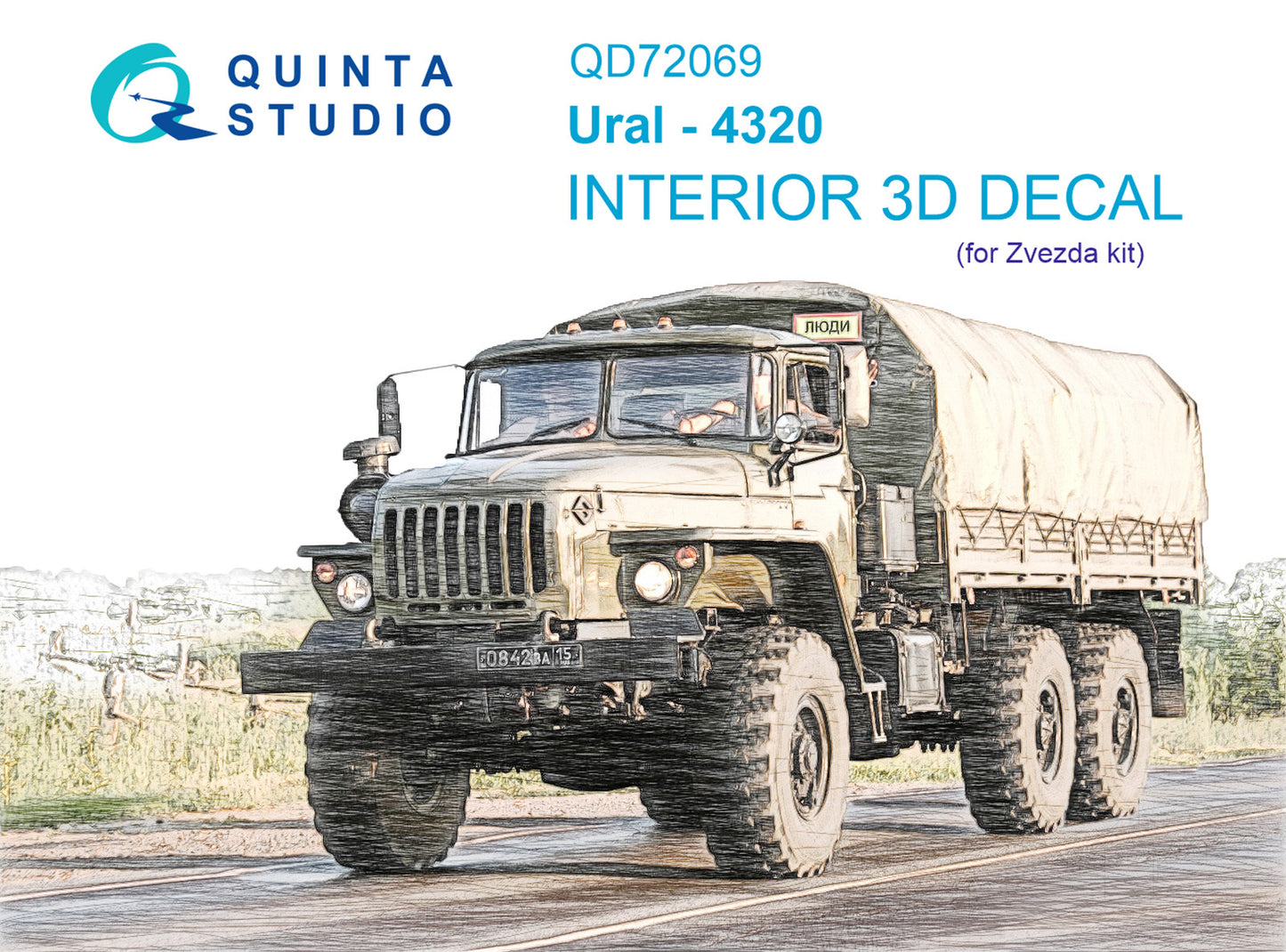 Quinta Studio QD72069 1:72 URAL 4320 3D-Printed coloured Interior on decal paper