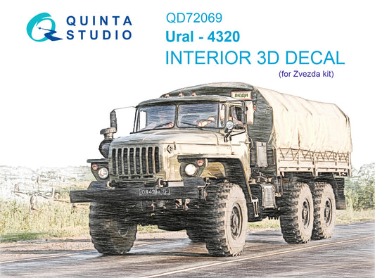 Quinta Studio QD72069 1:72 URAL 4320 3D-Printed coloured Interior on decal paper