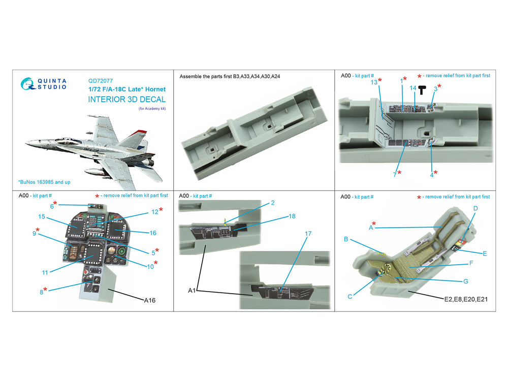 Quinta Studio QD72077 1:72 F/A-18C late 3D-Printed Interior decal