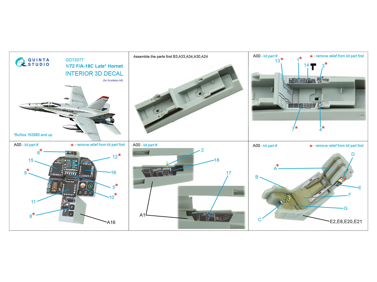 Quinta Studio QD72077 1:72 F/A-18C late 3D-Printed Interior decal