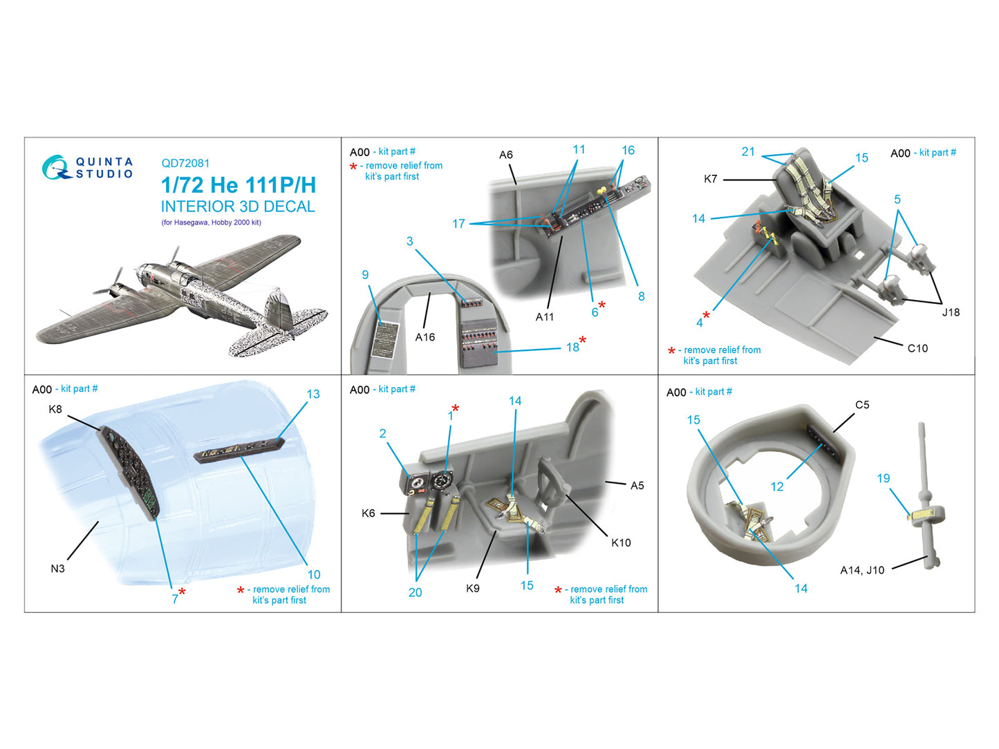 Quinta Studio QD72081 1:72 He-111P/H 3D Interior Decal