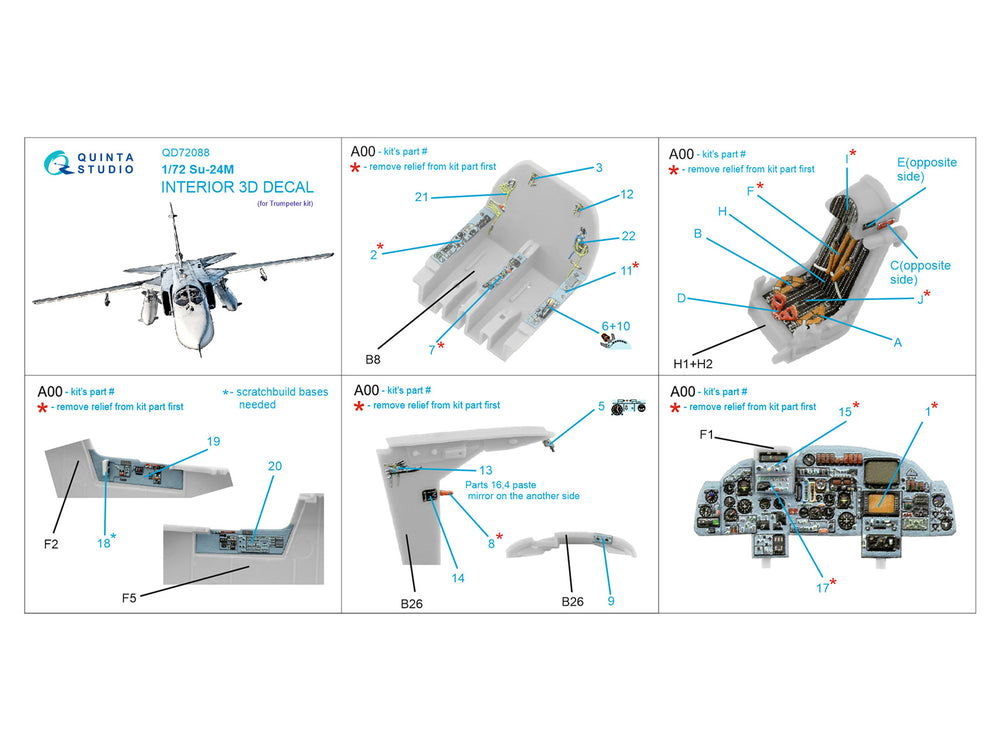 Quinta Studio QD72088 1:72 Sukhoi Su-24M 3D-Printed Interior Decals