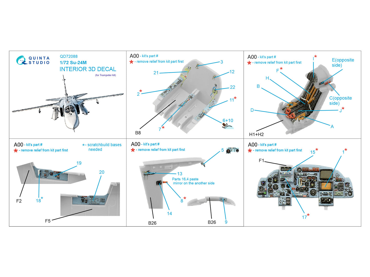 Quinta Studio QD72088 1:72 Sukhoi Su-24M 3D-Printed Interior Decals