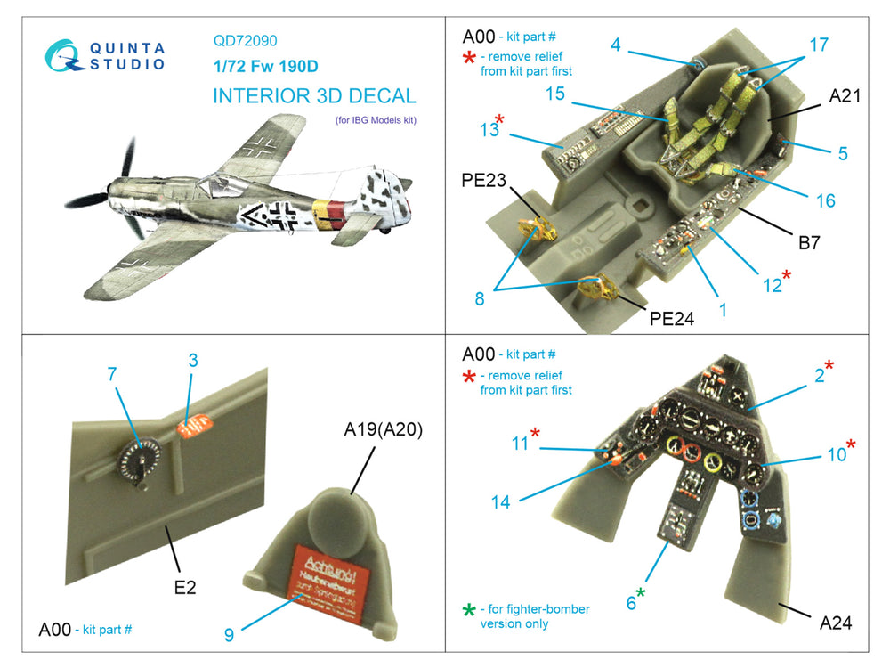 Quinta Studio QD72090 1:72 Fw-190D 3D Interior Decal