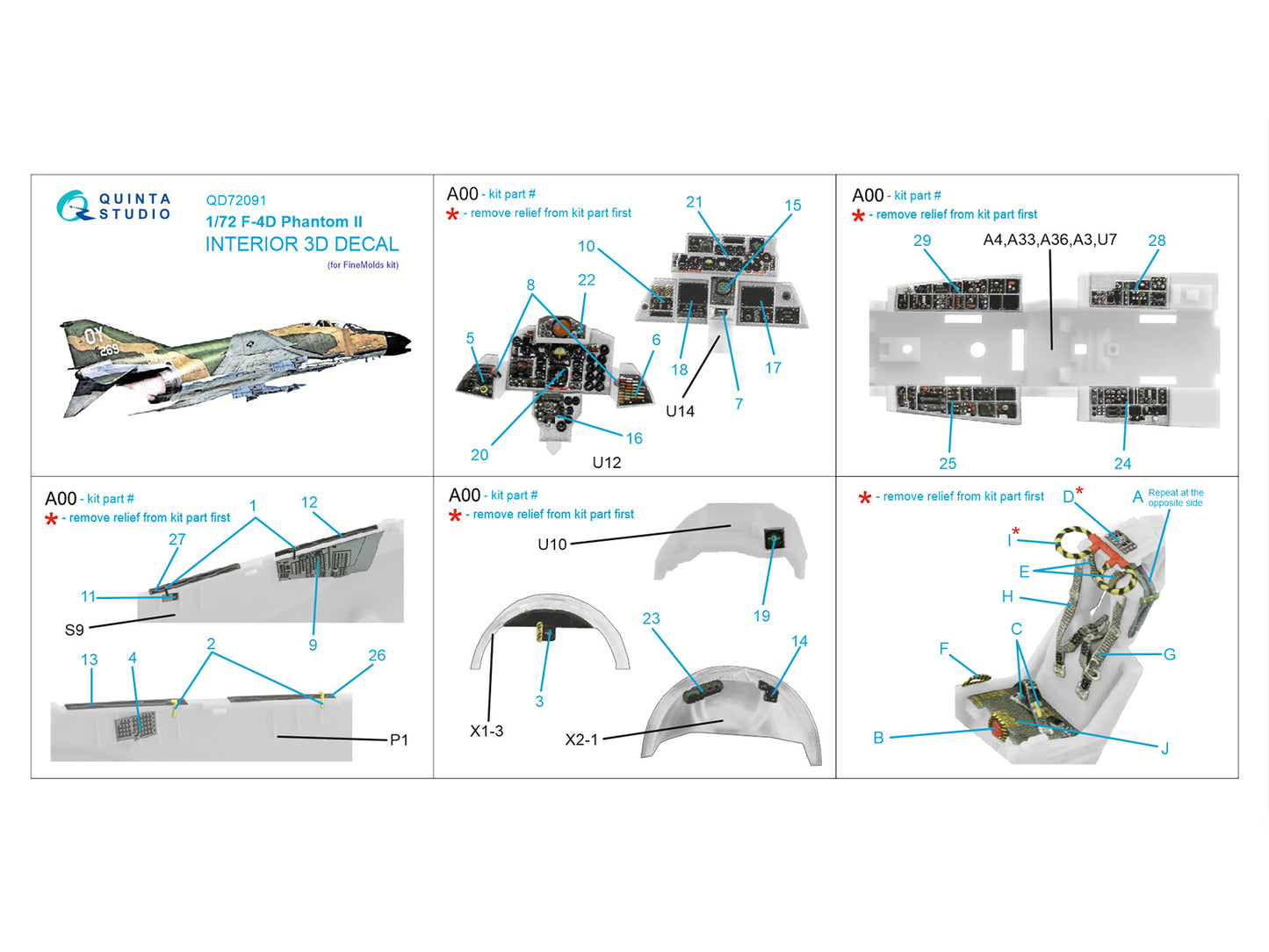 Quinta Studio QD72091 1:72 F-4D Phantom 3D Interior Decal