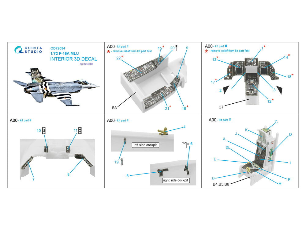 Quinta Studio QD72094 1:72 F-16A MLU 3D Interior Decal