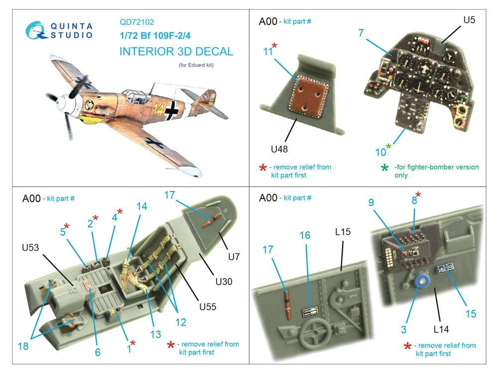 Quinta Studio QD72102 1:72 Bf-109F-2/4 3D Interior Decal