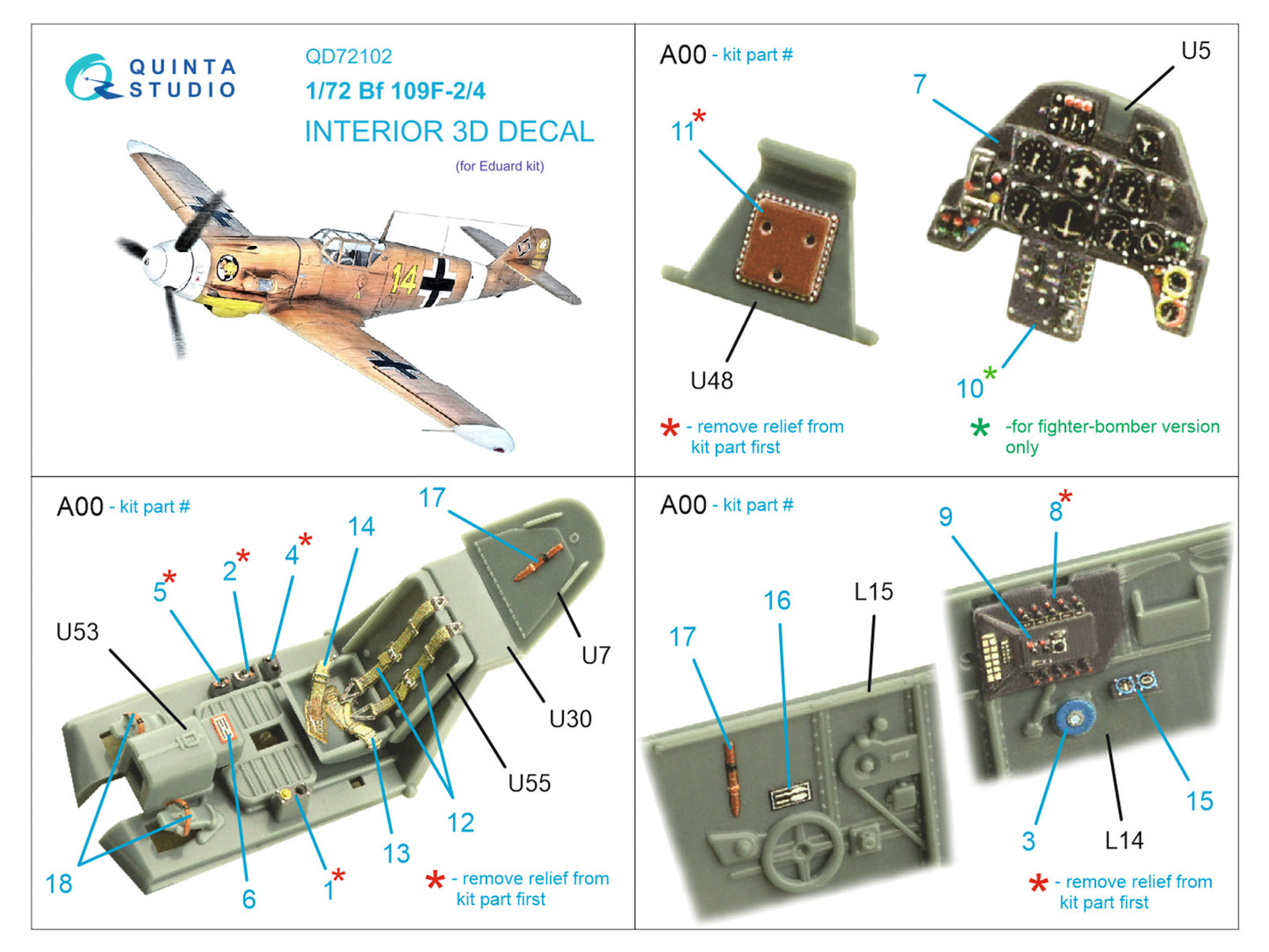 Quinta Studio QD72102 1:72 Bf-109F-2/4 3D Interior Decal