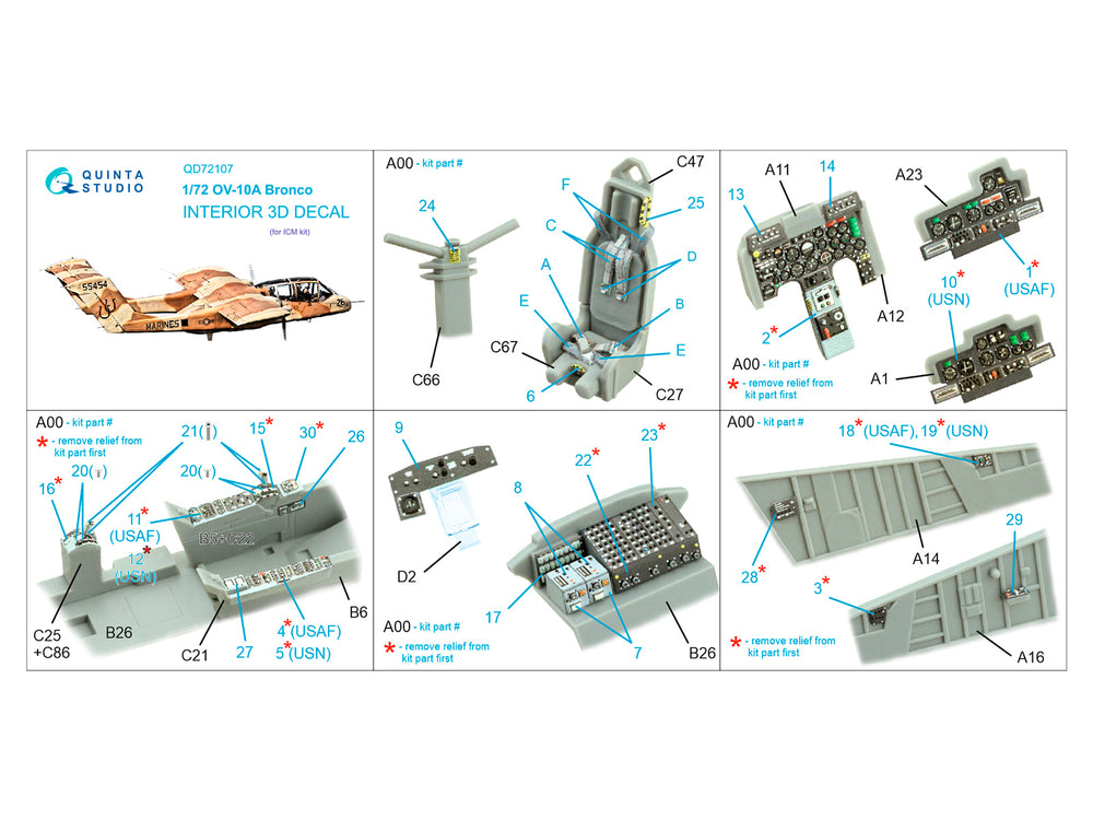 Quinta Studio QD72107 1:72 OV-10A Bronco 3D Interior Decal