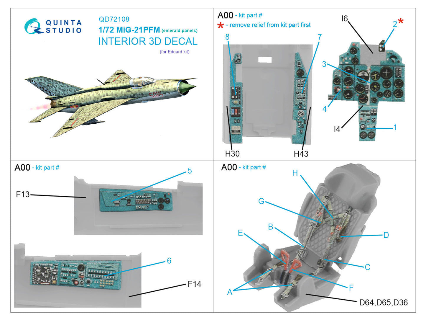 Quinta Studio QD72108 1:72 MiG-21PFM Emerald Panels 3D Interior