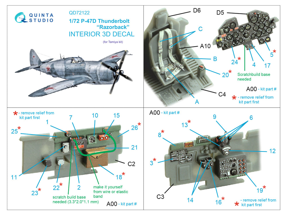 Quinta Studio QD72122 1:72 P-47D Razorback 3D Interior Decal