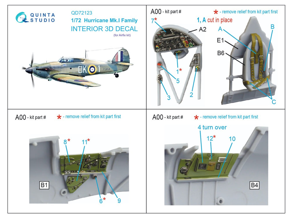 Quinta Studio QD72123 1:72 Hurricane Mk.I Family 3D Interior Decal