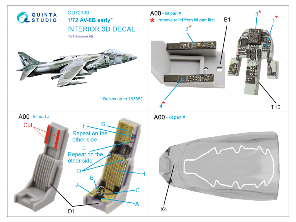 Quinta Studio QD72130 1:72 AV-8B Early 3D Interior Decal