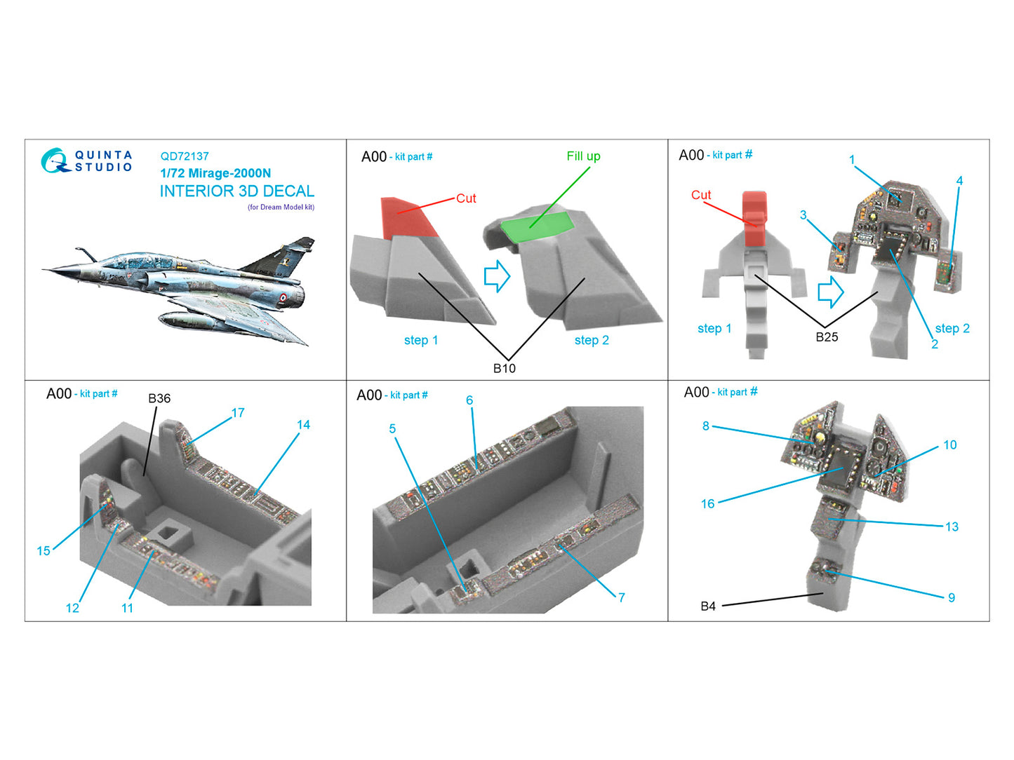 Quinta Studio QD72137 1:72 Mirage 2000N 3D Interior Decal