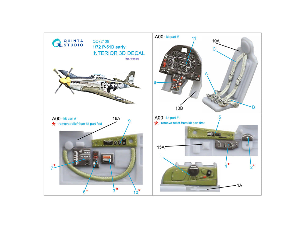 Quinta Studio QD72139 1:72 P-51D Mustang Early 3D Interior Decal