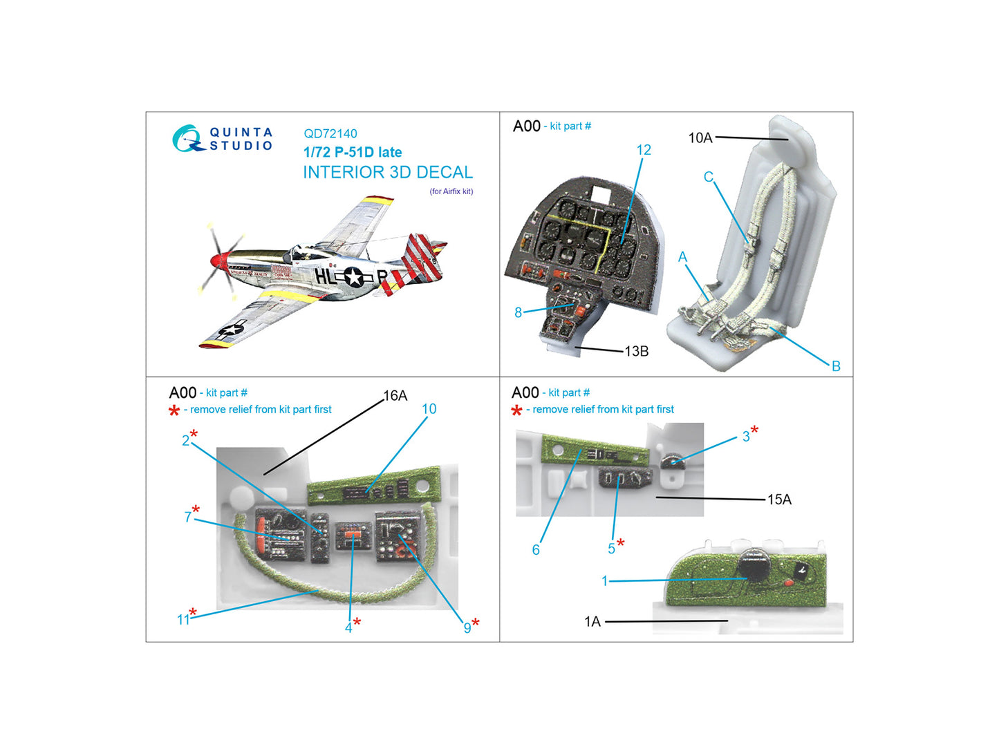 Quinta Studio QD72140 1:72 P-51D Mustang Late 3D Interior Decal