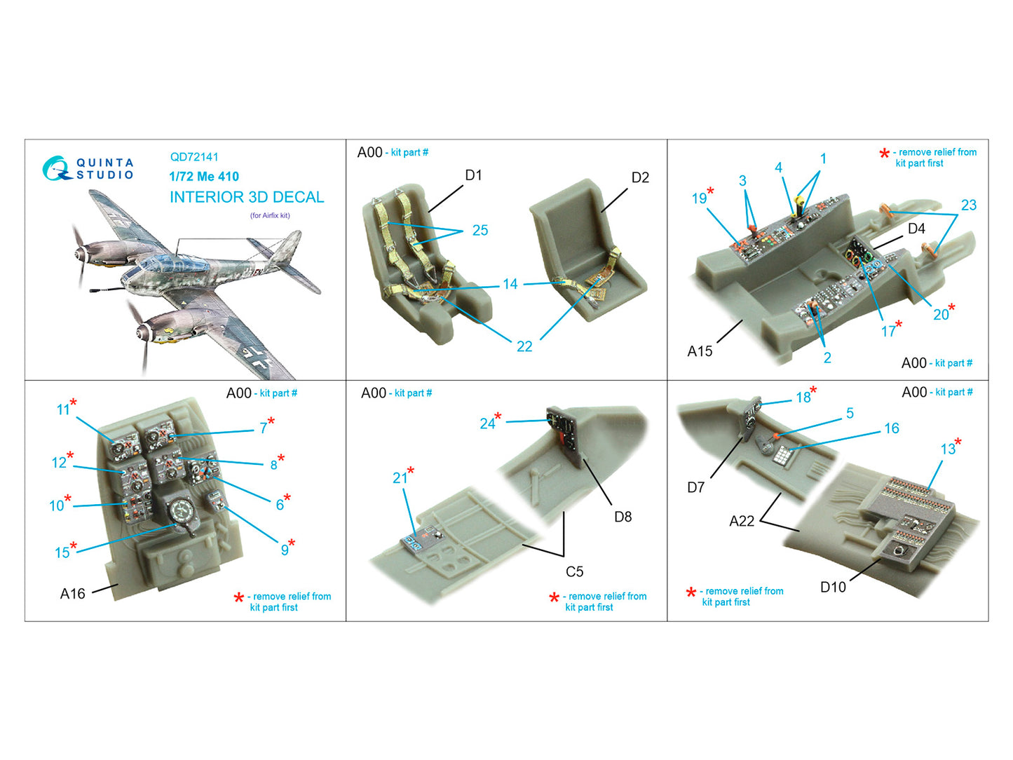 Quinta Studio QD72141 1:72 Me-410A-1/U-2 3D Interior Decal