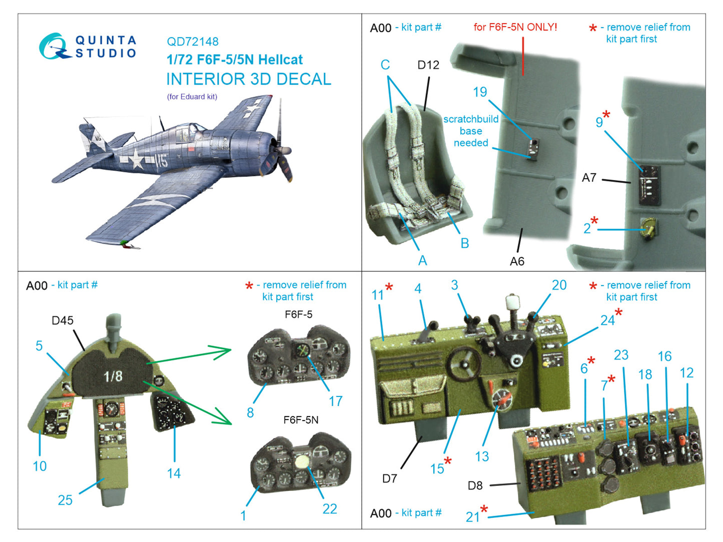 Quinta Studio QD72148 1:72 F6F-5 Hellcat 3D Interior Decal