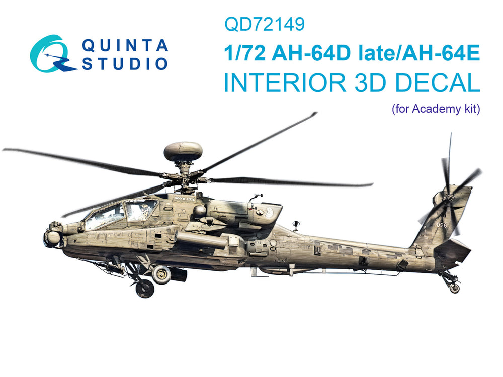 Quinta Studio QD72149 1:72 AH-64D Late / AH-64E 3D Interior Decal