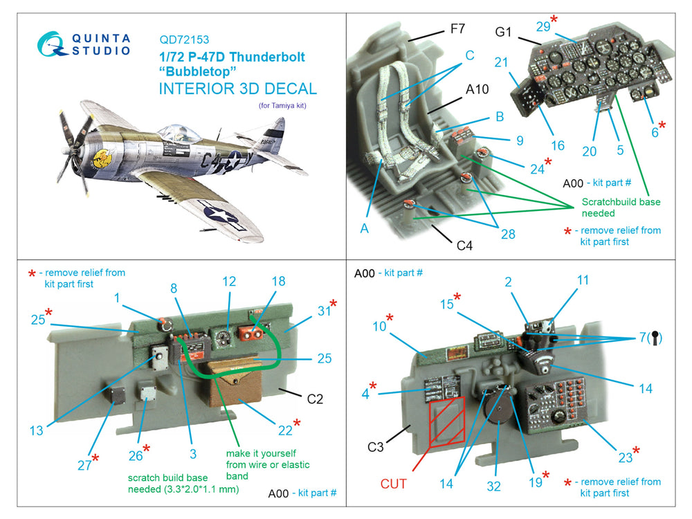 Quinta Studio QD72153 1:72 P-47D Bubbletop 3D Interior Decal