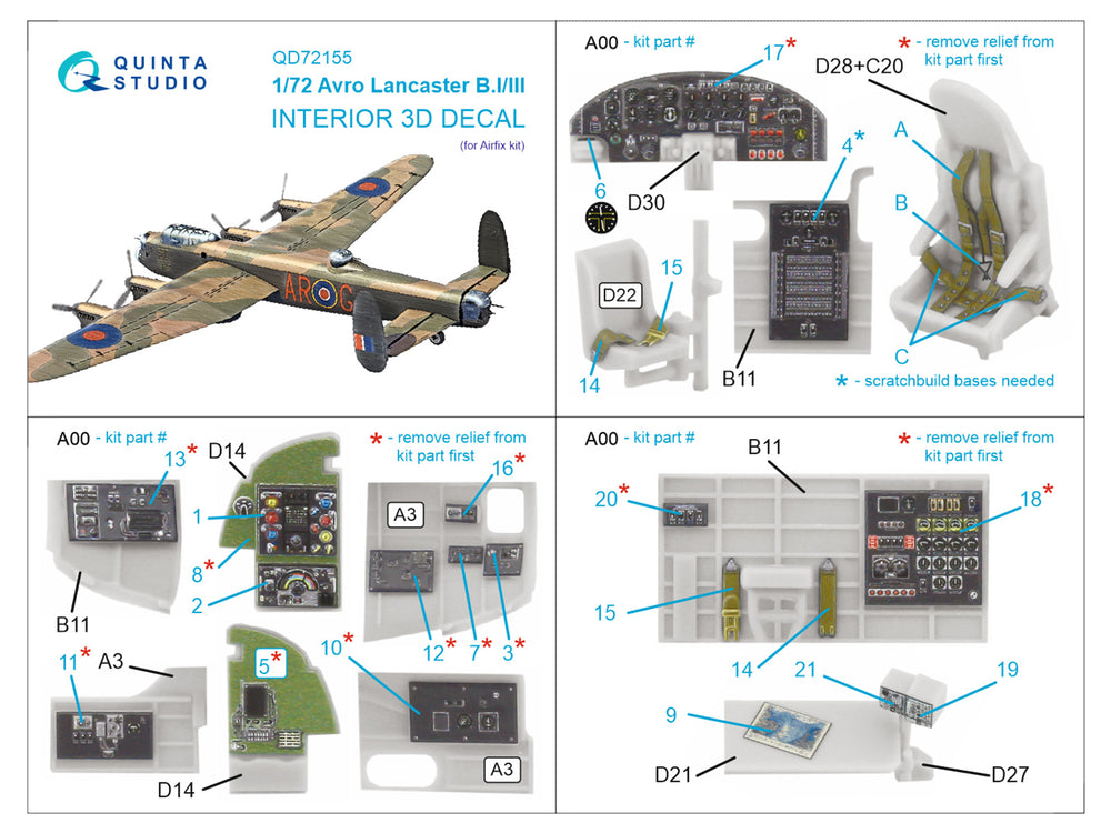 Quinta Studio QD72155 1:72 Lancaster B.I/III 3D Interior Decal