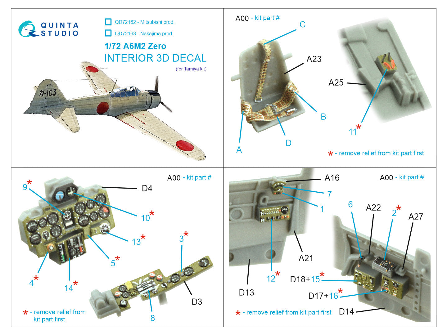 Quinta Studio QD72163 1:72 Mitsubishi A6M2 Zero