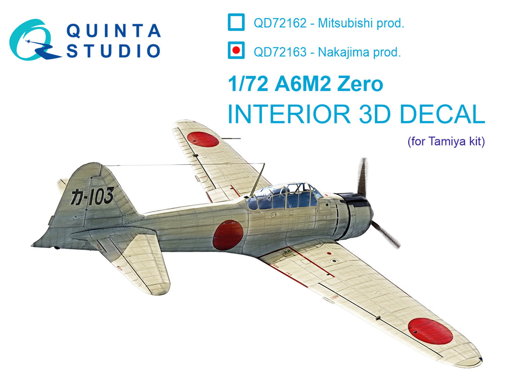 Quinta Studio QD72163 1:72 Mitsubishi A6M2 Zero