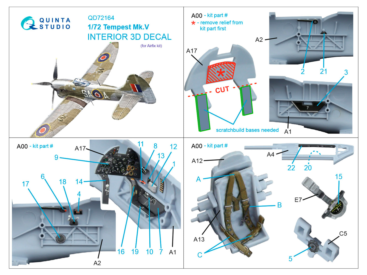 Quinta Studio QD72164 1:72 Tempest Mk.V 3D Interior Decal